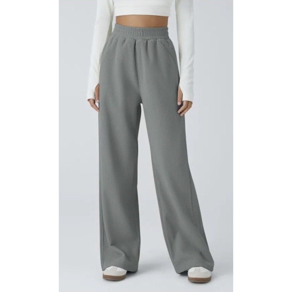 Halara NWT High Waisted Pocket Straight Leg Baggy Mop Gray Corduroy Pants- XS